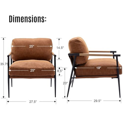PU Leather Accent Chairs Set of 2 Brown Lounge Chairs with Metal Legs Modern Armchairs Upholstered Mid-Century Comfy Leisure Chair for Bedroom Living Room Reception Area