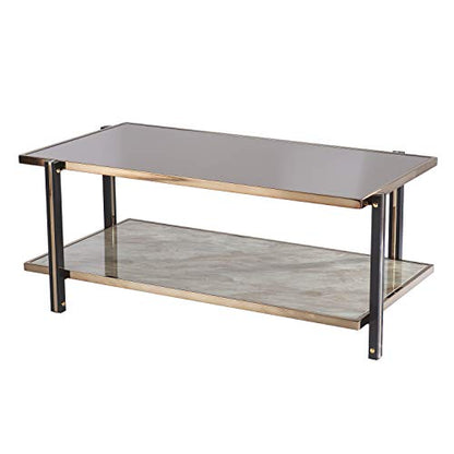 Thornsett Cocktail Table with Mirrored Top - Transitional Design, Champagne Glass and Wood - Ideal for Living Room, Family Room (CK1131200)