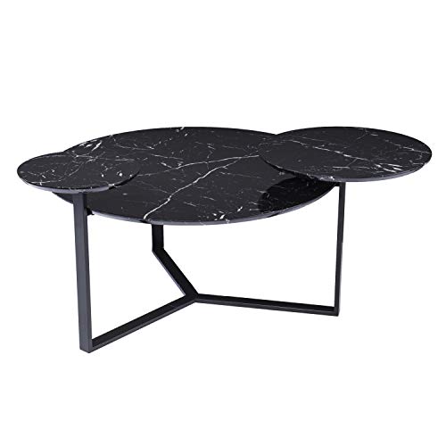 Saxelby Faux Marble Cocktail Table - Transitional Design, Black Iron and Wood - Ideal for Living Room, Family Room (CK1125100)