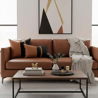 Set of 2 Black and Brown Decorative Throw Pillow Covers 20x20 Inch Faux Leather and Velvet Patchwork Pillow Cover,Modern Farmhouse Accent Pillow Case for Living Room Couch Bed Boho Home Decor