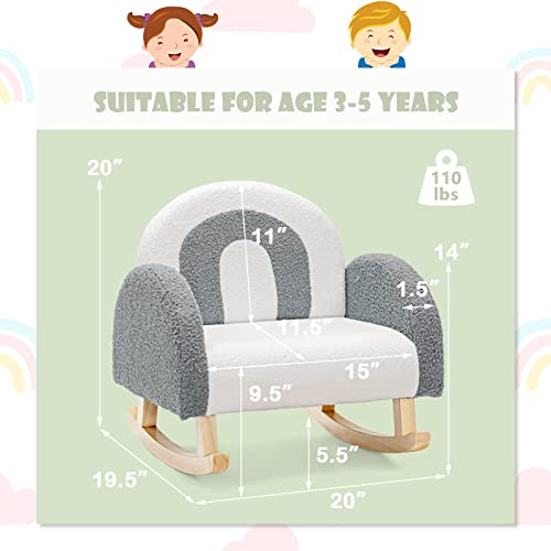 Kids Sofa, Toddler Rocking Chair with Solid Wooden Frame, Anti-Tipping Design, Plush Fabric, Children Armchair for Nursery Kindergarten Playroom Preschool, Gift for Boys Girls (Grey)