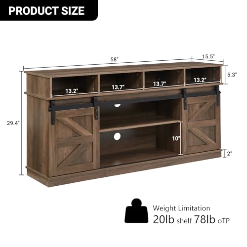 TV Stand Sliding Barn Door Modern & Farmhouse Wood Entertainment Center, view 3