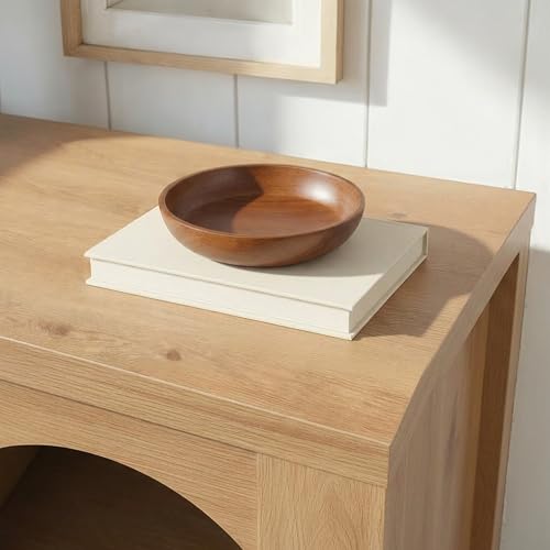 Sasha Modern Arched Glass Cabinet with Brass Hardware, 30 Inch, English Oak