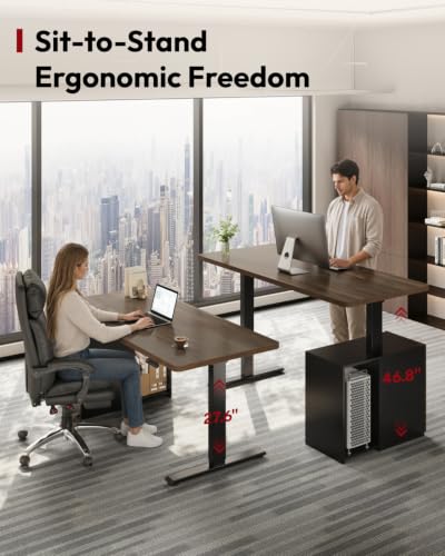 Executive Standing Desk w/Drawers & Dual Motor, Walnut & 60", view 5
