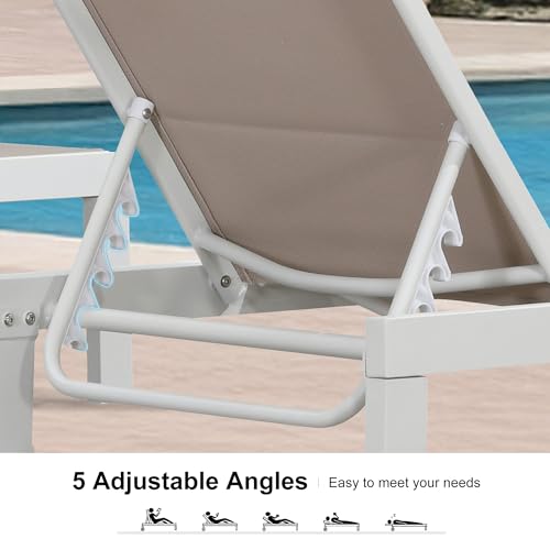 Chaise Lounge Set of 4 with Padded Foam, White Frame, Beige, view 6