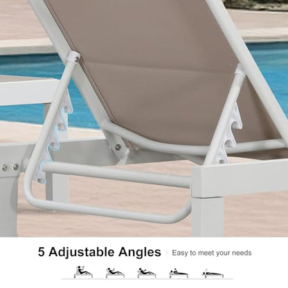 Chaise Lounge Set of 4 with Padded Foam, White Frame, Beige, view 6
