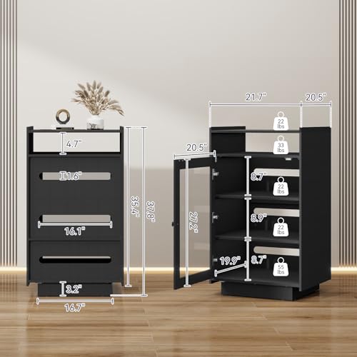 Media Cabinet with Glass Door, 5 Tier Stereo Cabinet, Black, view 3