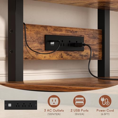 Record Player Stand with Power Outlet, Rustic Brown, view 7