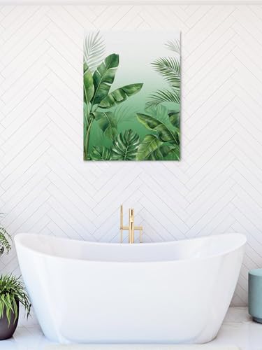 NuYeBiofx Botanical Rainforest Plants Canvas Wall Art Prints,40"x28" Framed Picture Artwork Watercolor Tropical Banana Leaves Printed Canvas Oil Painting for Living Room Bedroom Office,Ready to Hang