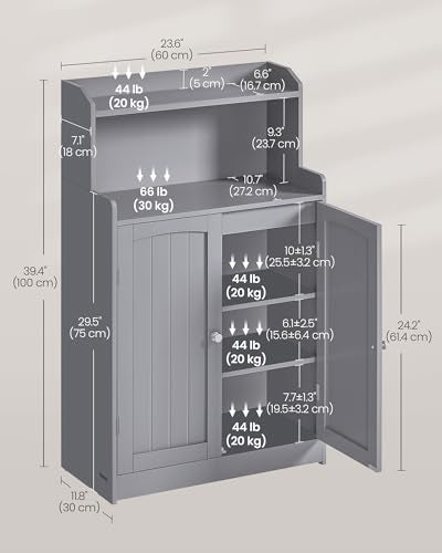 VASAGLE Bathroom Storage Cabinet, Bathroom Floor Cabinet with 2 Doors, 2 Adjustable Shelves, 11.8 x 23.6 x 39.4 Inches, Freestanding, for Dining Room, Kitchen, Living Room, Dove Gray BBC770GD01S