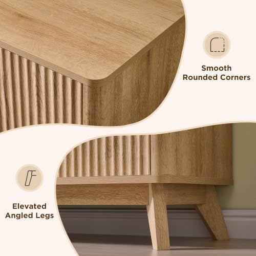 70" Mid Century Modern Fluted TV Stand,4-Door Storage, Natural Oak, view 6