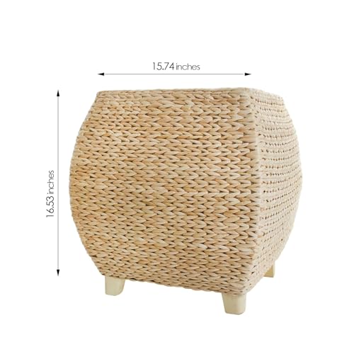 Square Hand Woven Natural Braided Cattail Ottomans Pouf | Natural Handwoven, Bohemian Style Sturdy and Durable，Footstools for the Living Room and Bedroom, Stools for Outdoor Patio