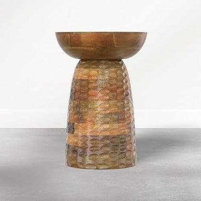 Boyd Accent Table - 13 inch Wide Solid Mango Wood Round Side Table in Honey Earthtone, Contemporary Sculptural End Table for Living Room or Bedroom with Natural Grain Finish, Assembled