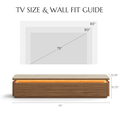 79" Fully Assembled TV Stand with Adjustable LED Lights, Walnut, view 4