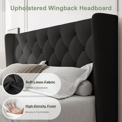 Queen Bed Frame with Upholstered Wingback Headboard, view 4