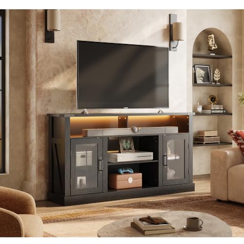 Black TV Console with LED Lighting for 65 Inch TV, view 4