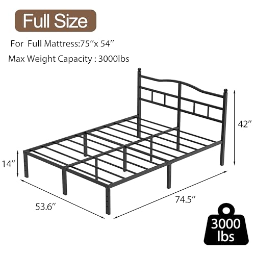 Full Size Bed Frame 14 Inch Bed Frame Full with Headboard, view 3