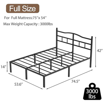 Full Size Bed Frame 14 Inch Bed Frame Full with Headboard, view 3