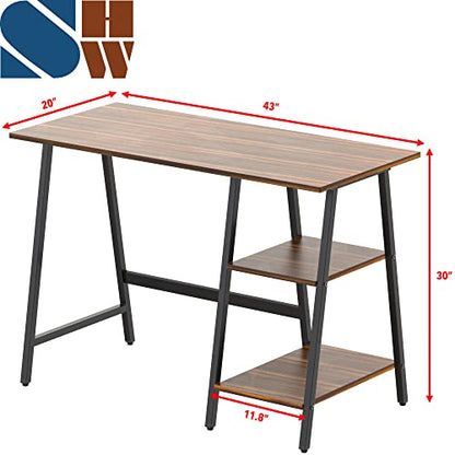 43-Inch Home Office Trestle Computer Desk with Open Storage Shelves, Walnut