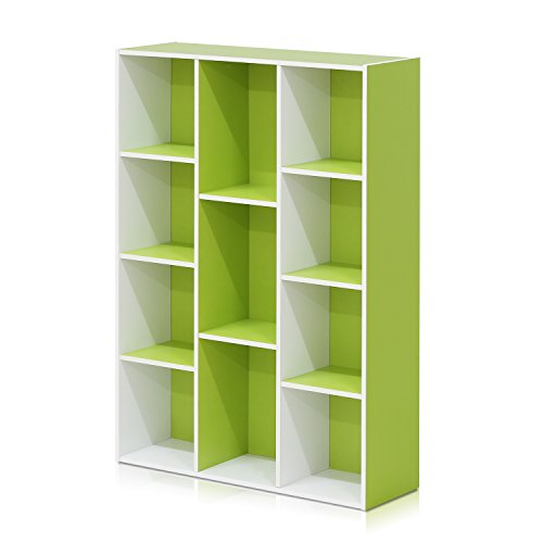 Furinno White Green 11-Cube and 5-Cube Bookcases