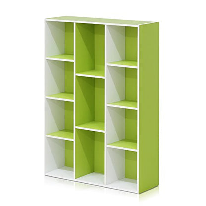 Furinno White Green 11-Cube and 5-Cube Bookcases