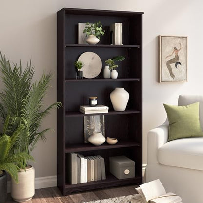 Tall 5 Shelf Bookcase, Large Open Bookshelf, Sturdy Display Cabinet for Living Room or Home Office, Cabot Collection, Espresso Oak