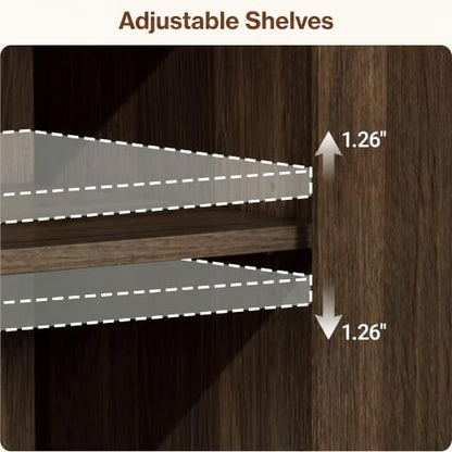 92" Large Fluted Sideboard Buffet Cabinet, Walnut., view 7