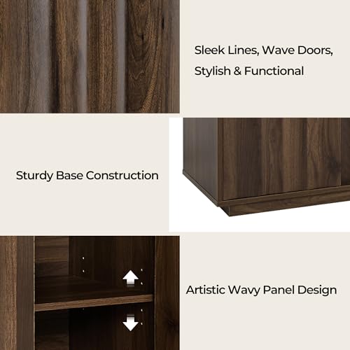 CHITA 63" Wooden Console Cabinet with 4 Tereoscopic Wavy Door Panels,Walnut, view 7