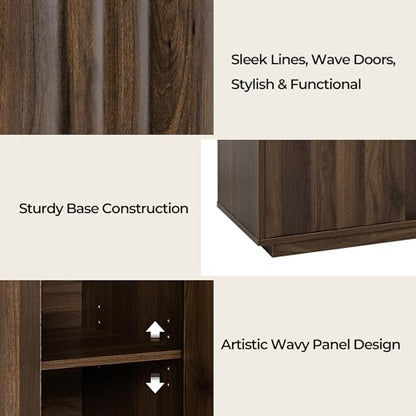 CHITA 63" Wooden Console Cabinet with 4 Tereoscopic Wavy Door Panels,Walnut, view 7