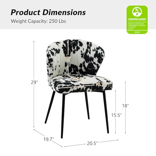 Modern Dining Chairs, Small Cute Armless Accent Chair, Upholstered Side Chair with Black Metal Legs, Tufted Back Vanity Chair for Bedroom/Dining Room/Beauty Room-Animal Print Black