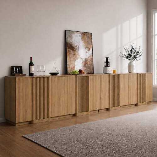 Fluted Buffet Cabinet with Storage, 110" Accent Sideboard Credenza, view 2