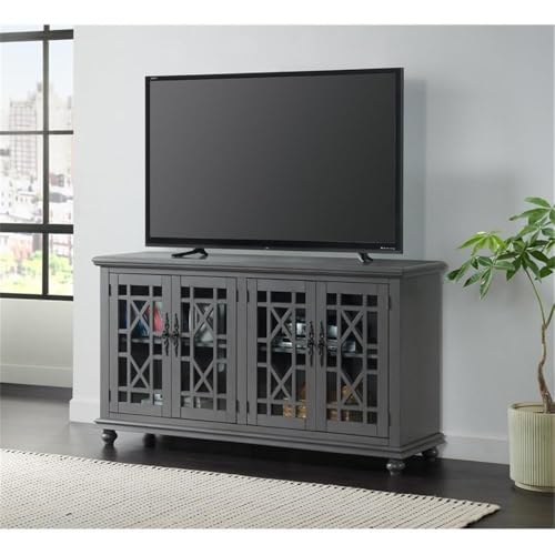 Elegant Gray Wood TV Stand for 50", 55", 60", 65" TVs, Entertainment Center with Doors, Adjustable Shelves, Storage, Media Console, Sideboard, Hallway Accent Chest 63" W x 18" D x 35" H