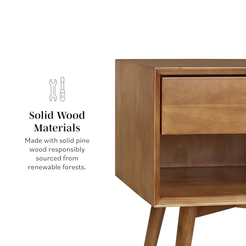 Mid Century Modern Wood Nightstand Side Table Bedroom Storage Drawer and Shelf Bedside End Table, 1 Drawer, Caramel