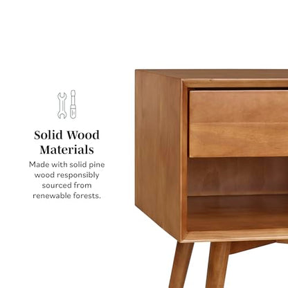 Mid Century Modern Wood Nightstand Side Table Bedroom Storage Drawer and Shelf Bedside End Table, 1 Drawer, Caramel