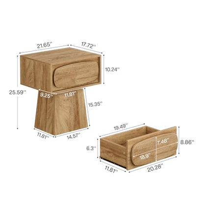 Tribesigns End Table with Storage Drawer, Modern Wooden Side Table with Curved Handle, Small Nightstand for Living Room, Bedroom, Small Spaces (Natural Wood Color)