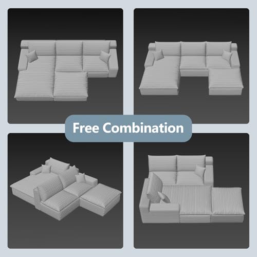 107" Cloud Sectional Couch with U-Shaped Chaise,Corduroy Viral Boneless Sofa with Ottoman,Memory Foam Couches in a Box with Deep Seat for Living Room,No Assembly Required (Black,Left-Facing Chaise)