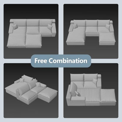 107" Cloud Sectional Couch with U-Shaped Chaise,Corduroy Viral Boneless Sofa with Ottoman,Memory Foam Couches in a Box with Deep Seat for Living Room,No Assembly Required (Black,Left-Facing Chaise)
