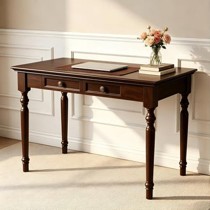French Country Style Writing Desk, 47'' Walnut Solid Wood Computer Table, view 2