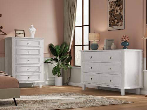 6 Drawers Dresser, 47.2" Wide Chest of Drawers, White, view 5