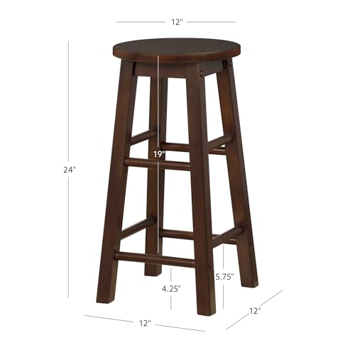 Zeke Walnut Solid Wood Backless Round Counter Stool with 24 Inch Seat Height