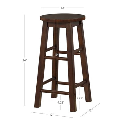 Zeke Walnut Solid Wood Backless Round Counter Stool with 24 Inch Seat Height