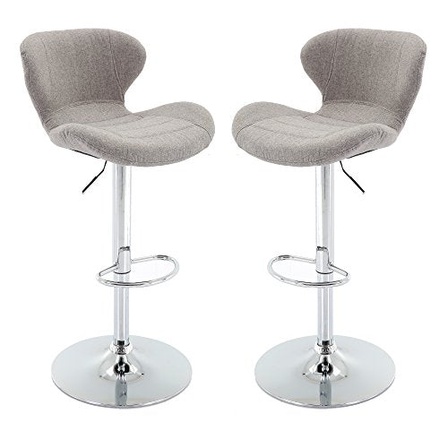 Fabric Adjustable Bar Stools, Swivel Airlift Barstools with Back, Upholstered Armless Counter Height Chairs for Kitchen Dining Pub Cafe Set of 2 (Grey)
