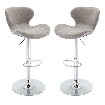 Fabric Adjustable Bar Stools, Swivel Airlift Barstools with Back, Upholstered Armless Counter Height Chairs for Kitchen Dining Pub Cafe Set of 2 (Grey)