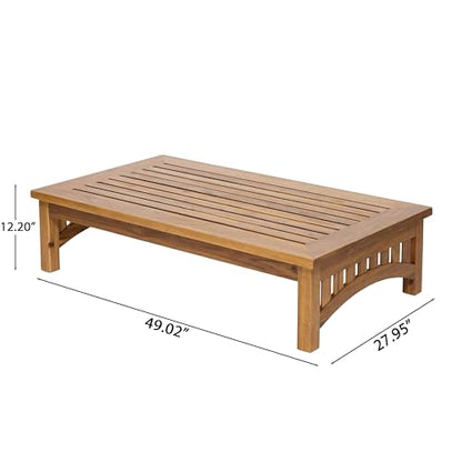 49" Acacia Wood Outdoor Coffee Table, Slatted Patio Table, Mid Century Modern Low Profile Small Outdoor Table Patio Furniture for Living Room Backyard Poolside Balcony, Natural