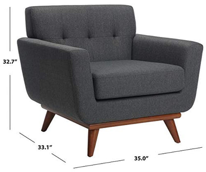 Safavieh Couture Home Opal Mid-Century Slate Grey Linen Tufted Arm Chair