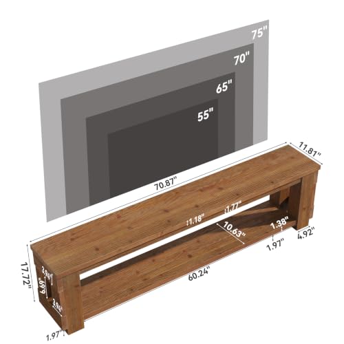 70.87" Solid Wood TV Stand with Open Storage Shelf, 17.7" High, view 3