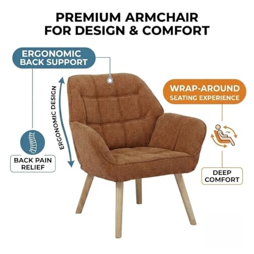 Modern Accent Chair with Solid Wood Legs, Upholstered Comfy Armchair for Living Room, Bedroom, Reading Nook, Cozy Fabric Single Sofa (Brown, A)
