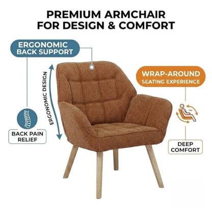 Modern Accent Chair with Solid Wood Legs, Upholstered Comfy Armchair for Living Room, Bedroom, Reading Nook, Cozy Fabric Single Sofa (Brown, A)