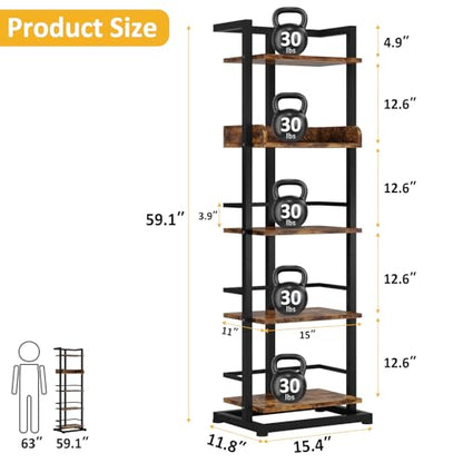 Book Shelf Narrow Bookshelf: 5 Tier Wood Bookcase with Metal Edge Protection Industrial Modern Bookshelf Book Storage Organizer for Living Room Bedroom Home Office (Rustic Brown)
