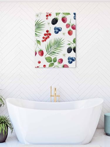 NuYeBiofx Farm Fruit Berry Cherry Blueberry Canvas Wall Art Prints,40"x28" Framed Picture Artwork Watercolor Mulberry Leaves Printed Canvas Oil Painting for Living Room Bedroom Office,Ready to Hang